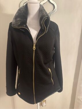 Black Quilted Bomber Jacket with Faux Fur Collar